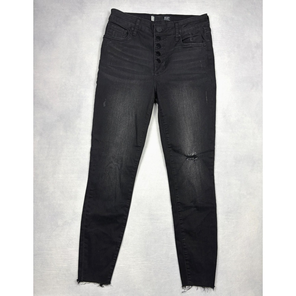 KUT from the Kloth Connie High Rise Ankle Skinny Jeans Black Distressed 2
